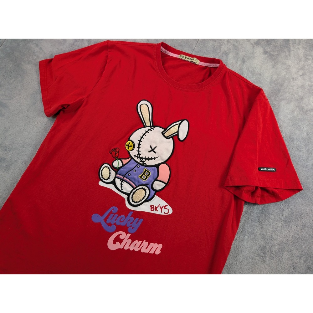 Lucky Charm BKYS Mens Red Graphic T-Shirt Stitched Bunny Character XL